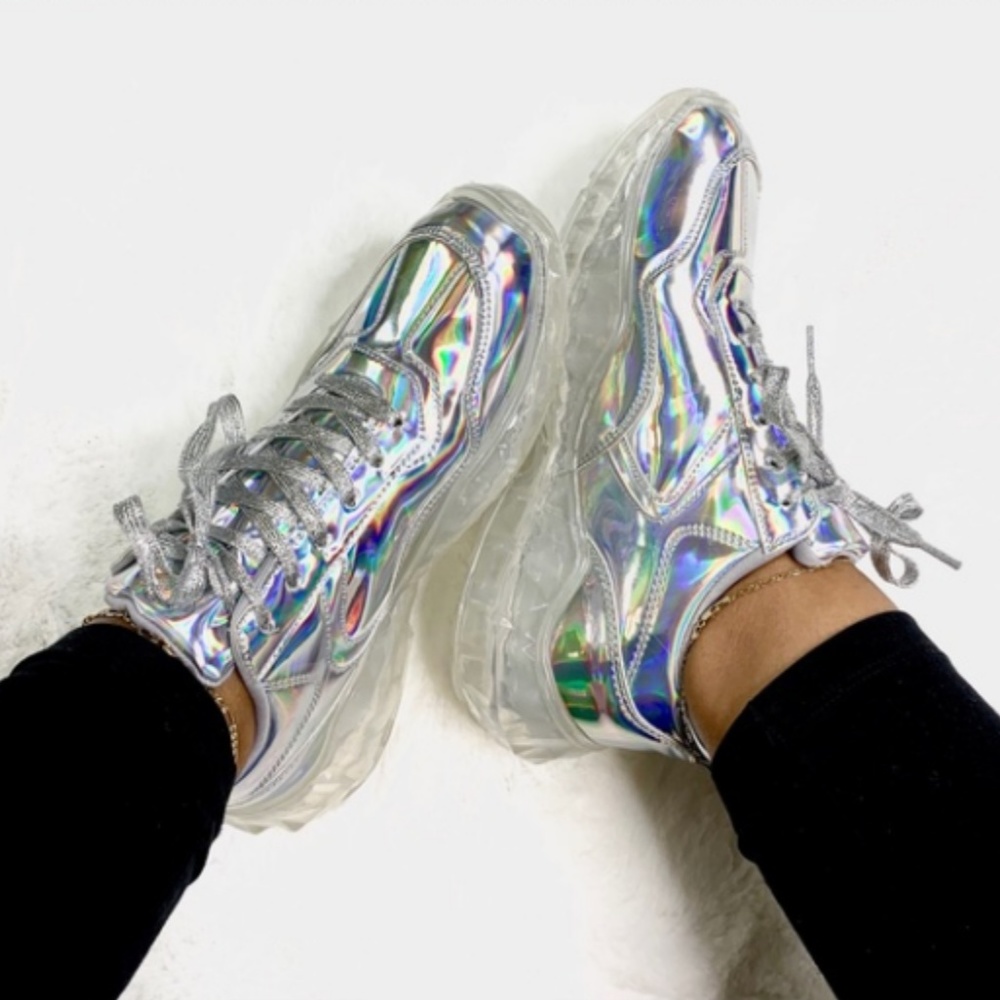 RESTOCKED Silver Holographic Fashion Sneakers - Picture 3 of 5